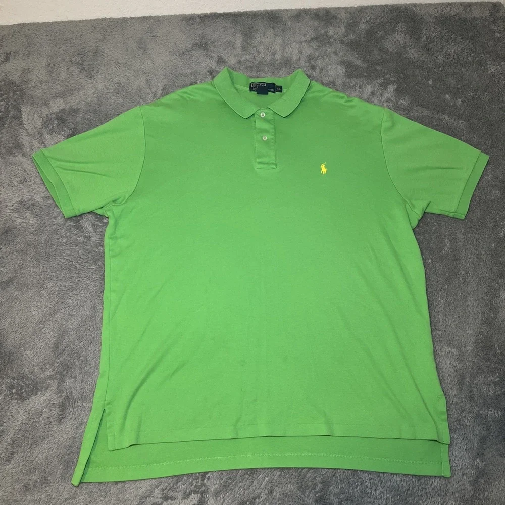 VTG Polo By Ralph Lauren Men's Short Sleeve Green Polo Shirt Yellow Pony SZ XL